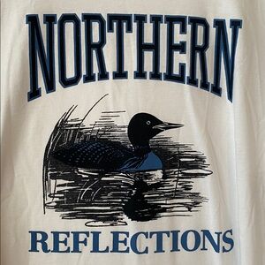 Northern Reflections White Long Sleeve Tee Shirt with Loon / Duck